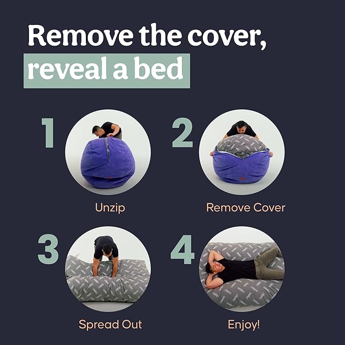 CordaRoy's Chenille Bean Bag-Convertible Bean Bag Chair-Machine-Washable Chenille Fabric Cover-for Basement,Living Room,Game Room,Dorm & More - Full Size - Charcoal | Made in The USA