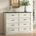 CARPETNAL Farmhouse 8 Drawer Dresser for Bedroom, 55 Inch Wide Modern White Dresser TV Stand with Large Drawers & Bar Handles, Rustic Wood Chest of Drawers for Bedroom, Living Room, Hallway, Entryway.