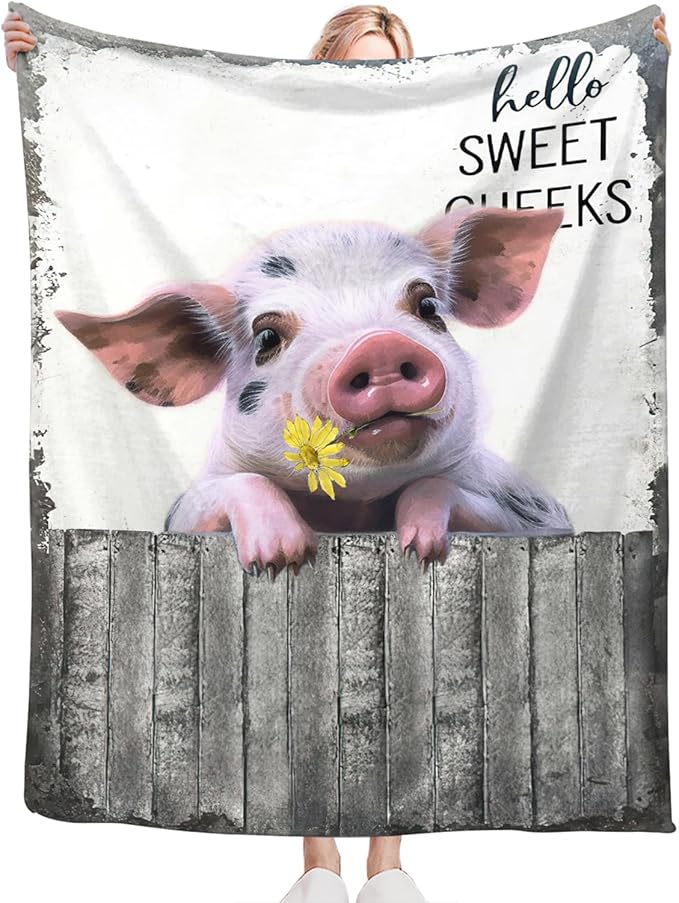 Tijuboni Funny Pig Throw Blanket Pig Gifts for Girls Boys Women Men Kids Adults Soft Flannel Fleece Blanket for Couch Sofa Bed Home Decor 40"x50"
