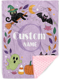 Personalized Halloween Blanket for Girls, Custom Baby Blanket with Name, Ghost & Bat Pattern Soft Minky Dot Blanket, Halloween Decor Christmas Birthday Gifts for Kids Toddlers