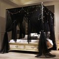 VETHIN 4 Corners Post Princess Bed Canopy Curtain Double Layer Cozy Drape Netting 4 Opening Mosquito Net for Girls & Adults Bedroom Decoration Accessories (Double Black, 59" W*82" L*82"*H/(Queen))
