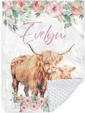 Personalized Baby Blanket for Boys, Custom Name Blanket for Girl Newborn Mom, Soft Flannel with Double Layer Dotted Backing, Gifts for Baby Shower Christmas Birthday, Highland Cow(47" x60)