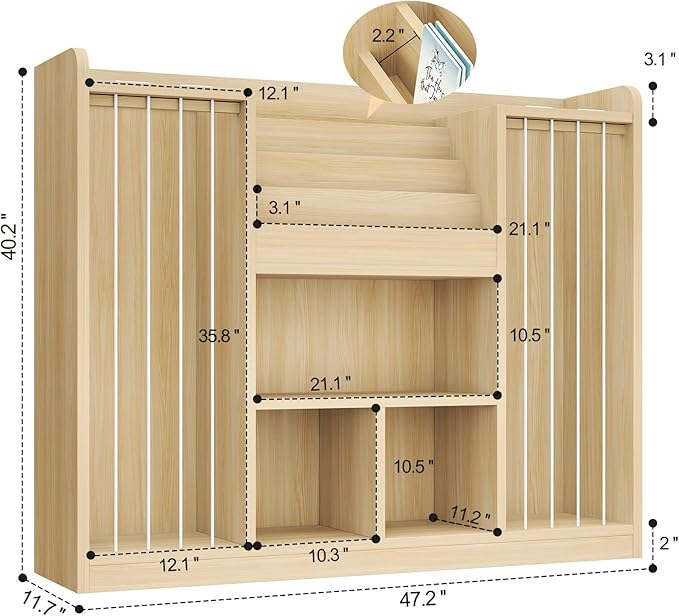 ONBRILL Two Wooden Stuffed Animal Storage, Toddler Toy Storage Organizer with 4-Tier Kids Bookshelf and 3 Open Cube Shlef, Multifunctional Bookcase for Kids Rooms Playroom Nursery