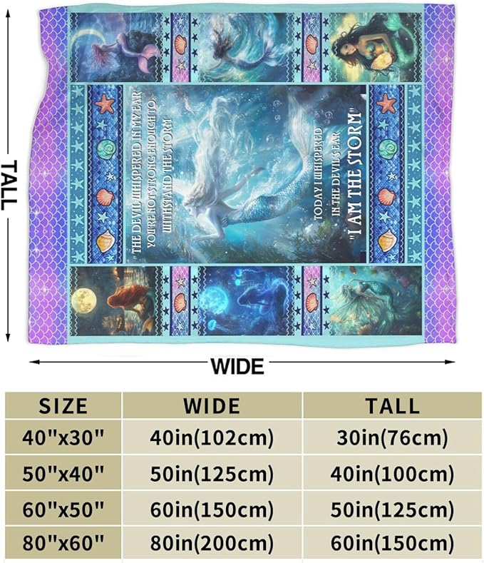 Mermaid Blanket for Girls Blue Ocean Throw Blankets Soft Cozy Warm Fuzzy Fleece Marine Life Shells Bedding Flannel Throws Stuffed Animal Gifts for Mermaid Lovers Kids Men Women Bedroom Decor 50"x40"