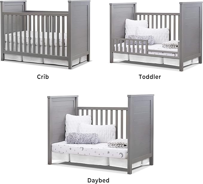 Sorelle Furniture Farmhouse Classic Crib 3-in-1 Convertible Crib, Made of Solid Pine Wood Non-Toxic Finish, Wooden Baby Bed, Toddler Bed and Child’s Daybed, Nursery Furniture-Weathered Gray