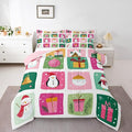 Feelyou Happy New Year Bedding Set Soft for Boys Girls, Christmas Decor Comforter Set Toddler Size Merry Christmas Duvet Quilt Microfiber Winter Penguin Bedroom Decor 2 Pcs with 1 Pillow Cases