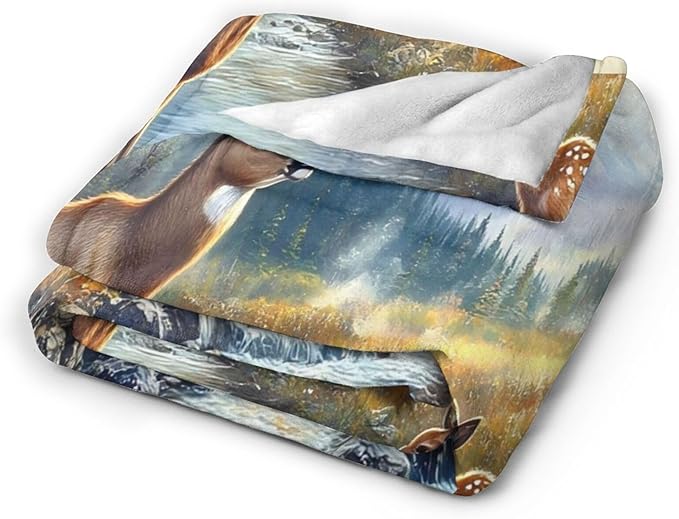 Tijuboni Elk Deer Throw Blanket Mountain Cabin Gifts for Women Men Girls Boys Kids Adults Soft Flannel Fleece Blanket for Couch Sofa Bed Home Decor 50"x60"