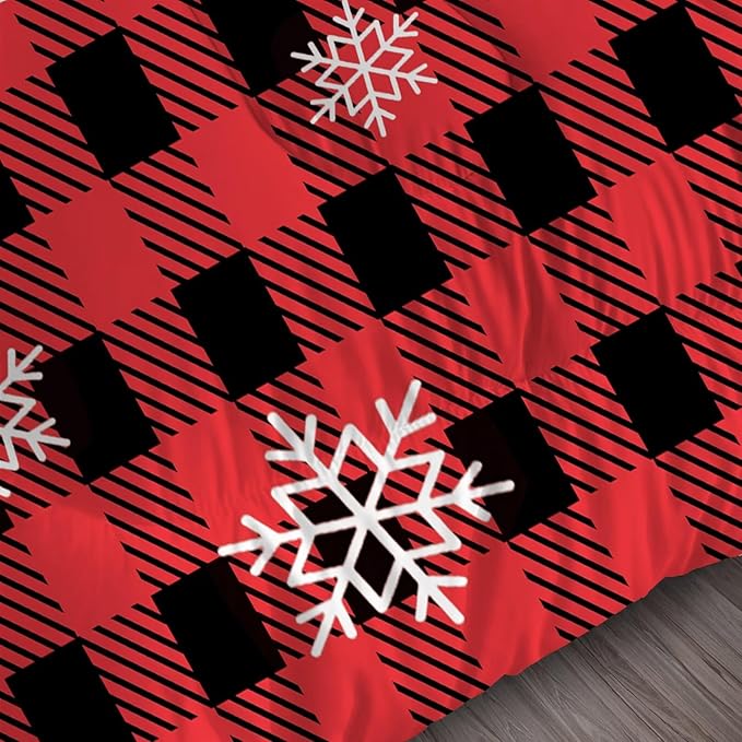Christmas Comforter Set Queen Size Black and Red Plaid Bedding Sets Xmas Gift Christmas Themed Festival Winter Quilt Set,1 Comforter + 2 Pillow Cases