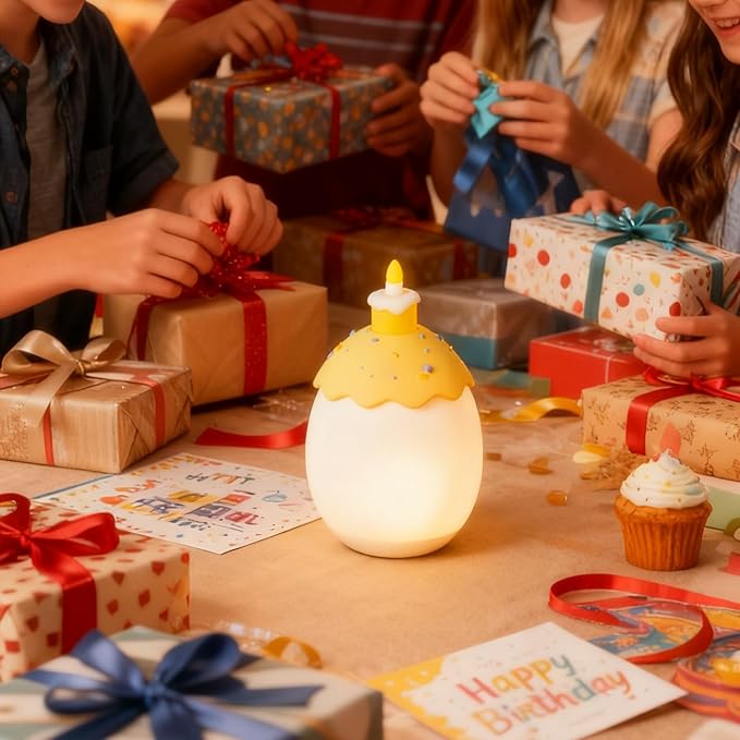 Silicone Baby Night Light,Egg Night Light for Baby Nursery,3-Level Dimming & 30-Min Timer Portable Nursery Night Lamp for Breastfeeding Kids Bedroom Toddler Girls Boys(Birthday Cake)