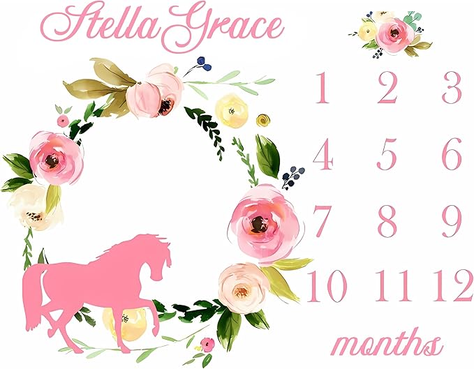OLIVE OLIVIA Personalized Monthly Baby Milestone Blanket, Baby Months Blanket, Perfect Custom Newborn Gifts,30"x40"