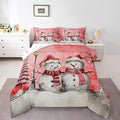Feelyou Christmas Bedding Set Soft for Boys Girls, Pink Watercolor Snowman Comforter Set Twin Size Xmas Winter Duvet Quilt Microfiber Snowflake Bedroom Decor 2 Pcs with 1 Pillow Cases