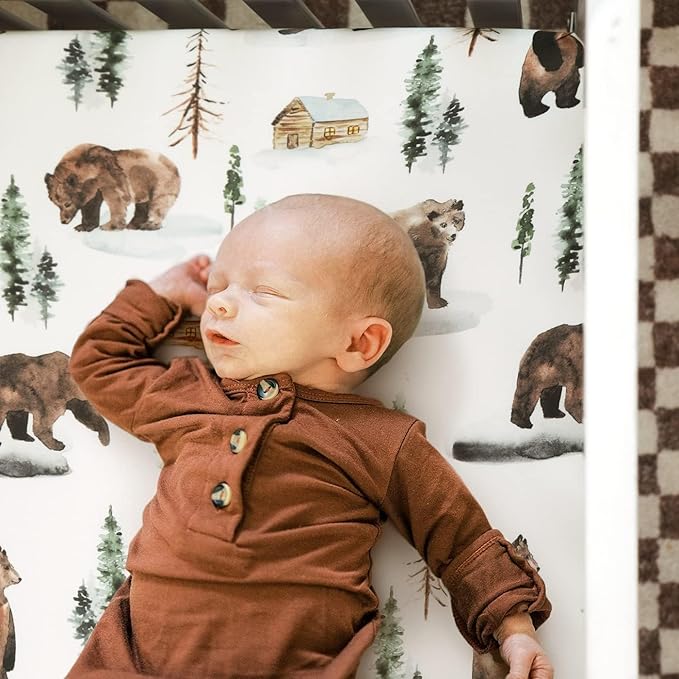 Stretchy Ultra Soft Jersey Knit Pack and Play Sheets Set 3 Pack, Portable/Mini Crib Sheets Universal Fit for Pack N Plays Safe and Snug, Cute Jungle Bear/Rainbow for Baby