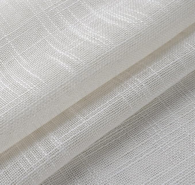 MIUCO Semi Sheer Curtains Poly Linen Textured Solid Grommet Curtains 63 Inches Long for Living Room 2 Panels (2 x 37 Wide x 63" Long) Beige