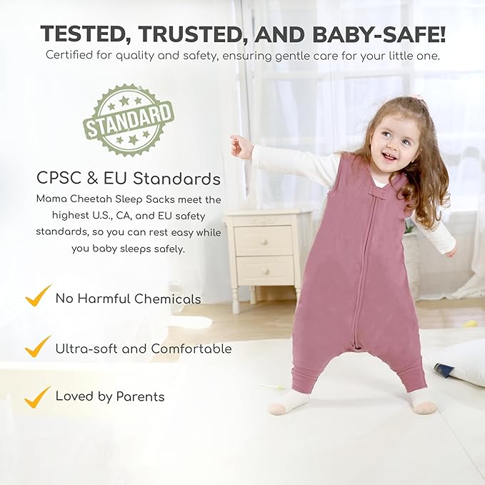 Mama Cheetah Toddler Sleep Sack with Feet 3T - 4T, 1.0 TOG Organic Cotton Baby Sleeping Bag with Legs, Baby Wearable Blankets for Walkers w/ 2-Way Zipper, Sleep Sack for Girls & Boys, Early Walker