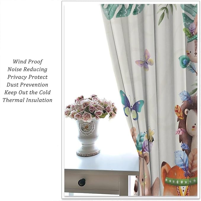 Jungle Safari Curtains, Cute Cartoon Forest Animals Pattern Blackout Window Treatments, Rod Pocket Thermal Insulated Drapes 2 Panel Sets for Children Boys Bedroom Nursery Classroom, 63" W X 72" L