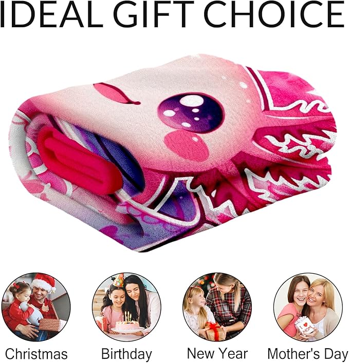 Personalized Axolotl Blanket Gifts - 60" x 80" Inches Cute Throw Blankets for Adult, Women - Pink Cozy Flush Girls Throw for Sofa, Bed & Living Room