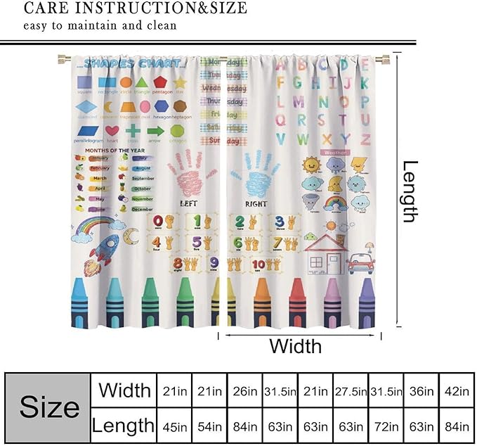 Kids Educational Alphabet Curtain,Boho Watercolor Alphabet Pastel Numbers Shapes Colors for Girls Child Nursery Home Kids Printed Rod Pocket Blackout Window Drapes for Bedroom Living Room 42"W X 54"L