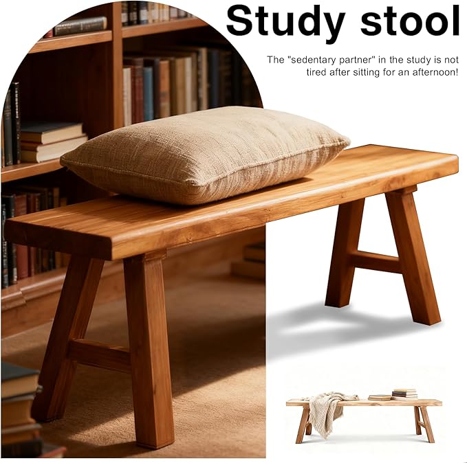 Wooden Entryway Bench Farmhouse for Bedroom End of Bed Vintage Artisan Live Edge Ustic Interior Decor Accent Mudroom,Bedside,Dinette Table,Noodle Narrow Bench (78.7" W x 17.7" H x 10" D)