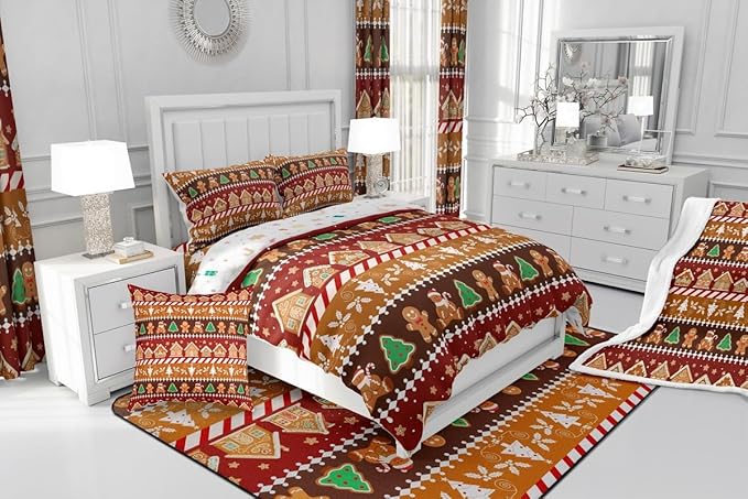 Feelyou Merry Christmas Comforter Set Toddler Size Greenland Home Bedding Set for Kids Boys Girls Xmas Tree Duvet Quilt Striped Bedroom Decor Microfiber 2 Pcs with 1 Pillow Cases