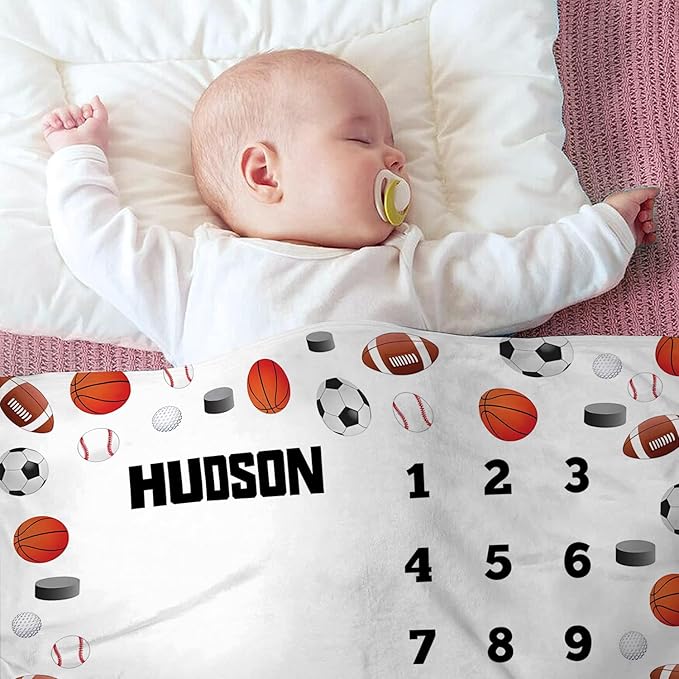 OLIVE OLIVIA Personalized Baby Milestone Blanket with Customized Name, Perfect Custom Baby Gift, 60"x80"