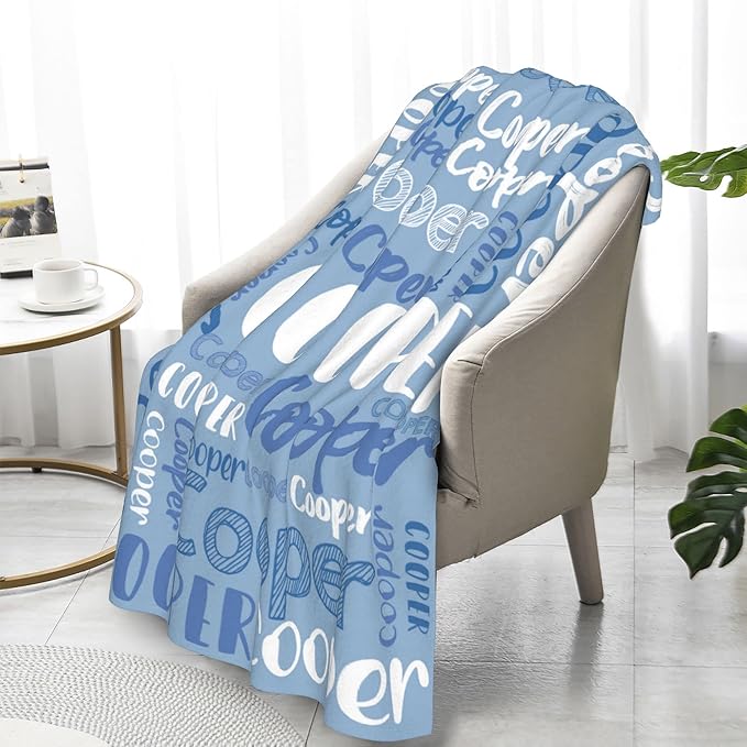 Dr.TOUGH Personalized Blankets with Name Customized Baby Blankets for Girls Boys Adults Monogrammed Blankets and Throws Christmas Birthday Mothers Fathers Valentines Day Gift (Sky Blue,50''×60'')