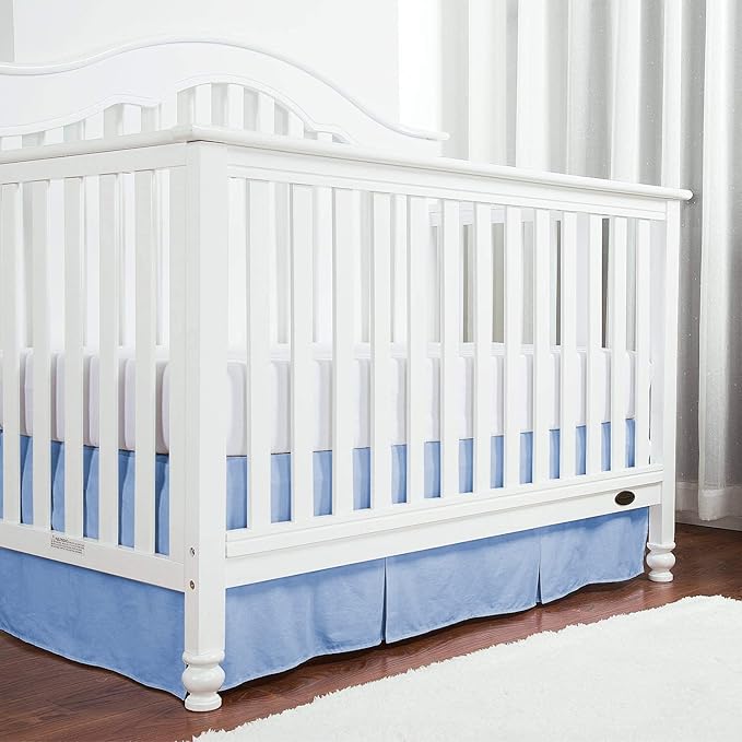 Box Pleated Crib Bed Skirt Premium 100% Cotton 800 Thread Count Nursery Crib Toddler Bedding Crib Bedskirt for Baby Boys or Baby Girls, (28" x 52") + 16" Drop Lenght - Light Blue Solid