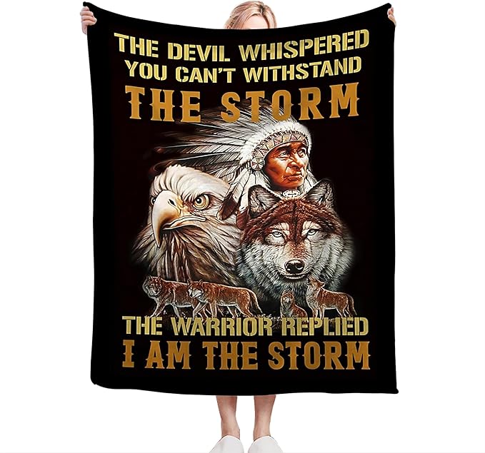 Native American Indian Wolf Eagle Throw Blanket for Men, Women, Kids - Soft, Warm, Cozy Fleece Blanket for Couch, Sofa, Bed - 50"x40"