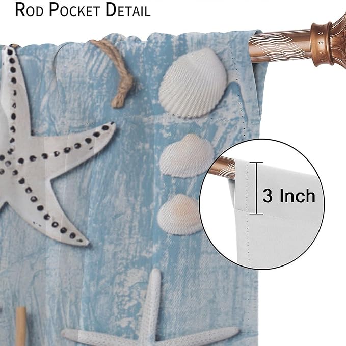 Nautical Curtain,Navy Anchor Sailing Map Starfish Seashells Bedroom Curtain,Waterproof Washable Fabric for Bedroom Decor Set 2 Panels,55x63 Inches