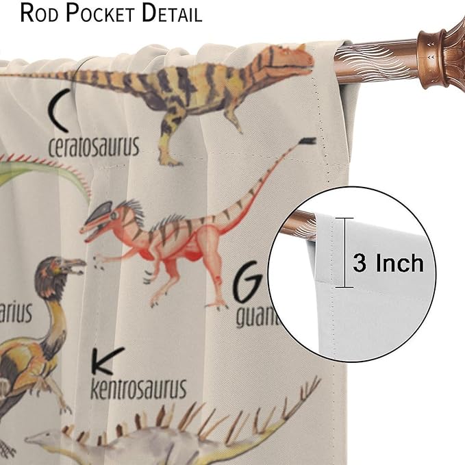 Dinosaur Curtains Cartoon Dino ABC Alphabet Pattern Educational Learning Theme Curtain with Rod Pocket for Kids Nursery Playroom Bedroom Drapes Window Treatments 2 Panels Set 63" W X 72" L
