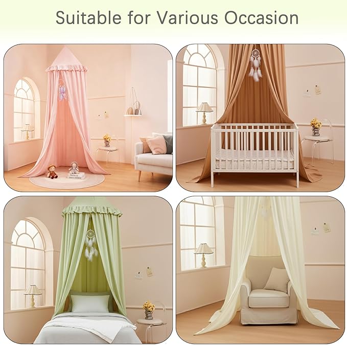 Akiky Kids Bed Canopy for Crib & Twin Size with Ruffles Dreamcatcher, Boys Princess Girls Nursery Room Decor Toddler Baby Dome Round Hanging Tent Curtains Skirt Over Bed Reading Nook Play Tents White