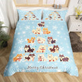 Manfei Xmas Tree Duvet Cover Set Twin Size, Cute Christmas Dogs Print Comforter Cover with 1 Pillowcase, New Year White Snowflake Print Bedding Set 2pcs for Kids Boys Girls Bedroom Decor,No Comforter