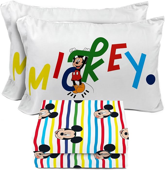 Sunny Side Up Disney Mickey Mouse Full Sheet Set - 4 Piece Kids Bedding Set Includes Pillow Cover - Super Soft Microfiber Sheets