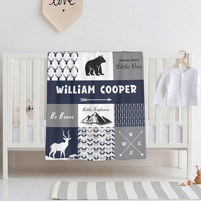 Personalized Baby Blankets for Boys Girls Custom Baby Blanket with Name for Toddlers Kids Fleece Bed Throw Blanket Swaddle for Newborn Customized Baby Gifts for Birthday Baby Shower Nursery Blanket
