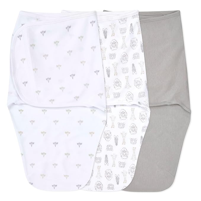 aden + anais Easy Swaddle Wrap, Newborn Wearable Swaddle Blanket, Adjustable Fasteners, 100% Cotton, 3 Pack, 0-3 Months, On Safari