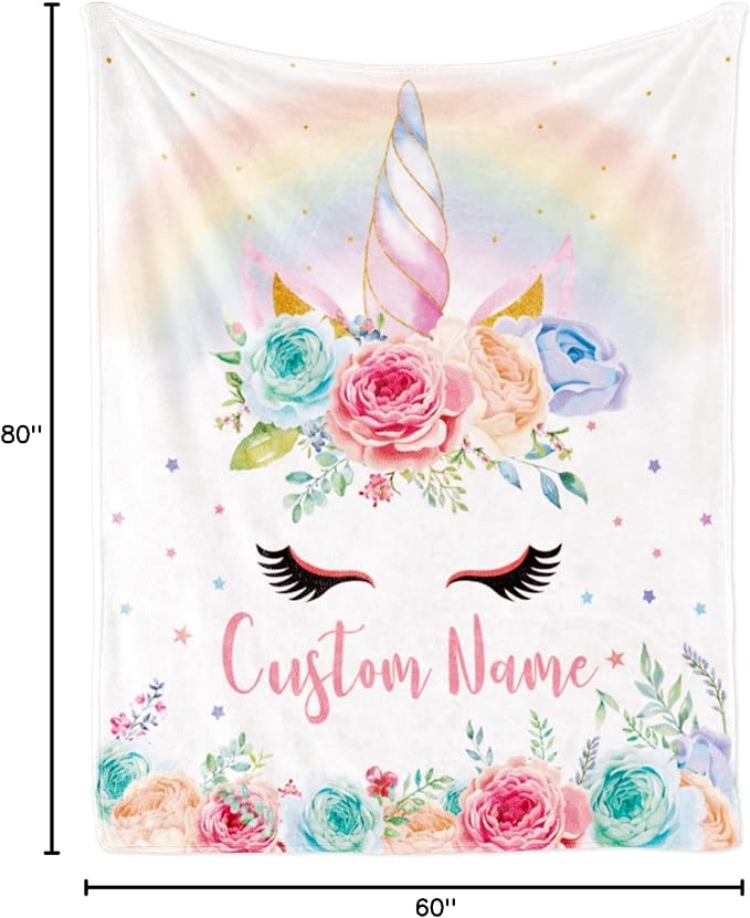 Personalized Horse Blanket with Name for Girl, Custom Name Blanket for Kids, Soft Flannel Pink Horse Toddler Blanket Customized Gift for Birthday Christmas Baby Shower Newborn Gift 60" X 80"