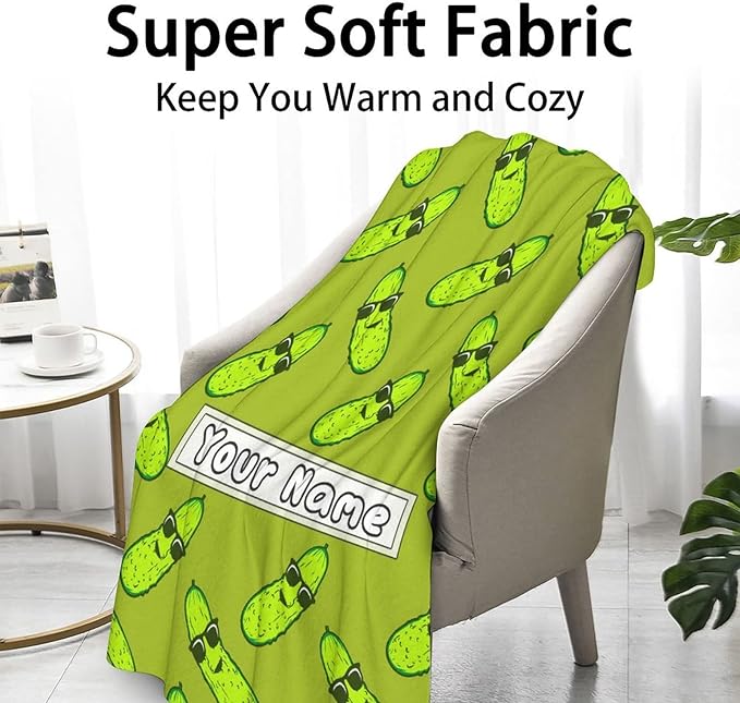 Custom Pickle Throw Blanket for Teen - 50x60 Inches Throw Size - Soft Fluffy Cozy Blankets Gift - Green Funny Blanket Throws for Living Room Decorative