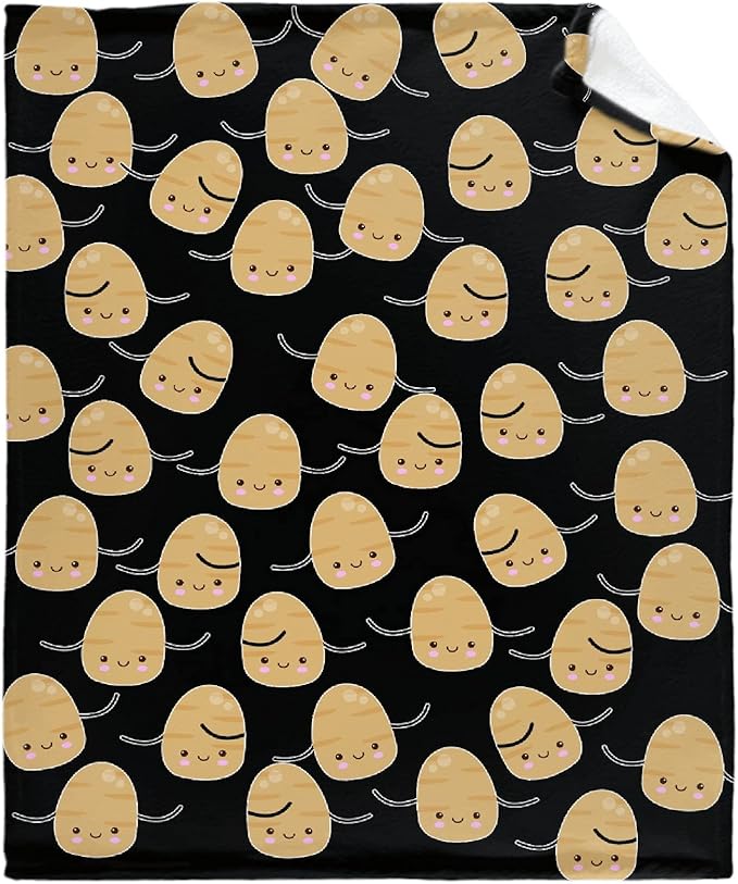 Thuswarm Cute Potato Kawaii Black Flannel Blanket Warm Cozy Soft Funny Print Throw for Bed Couch Sofa 80”×60” Large for Adult