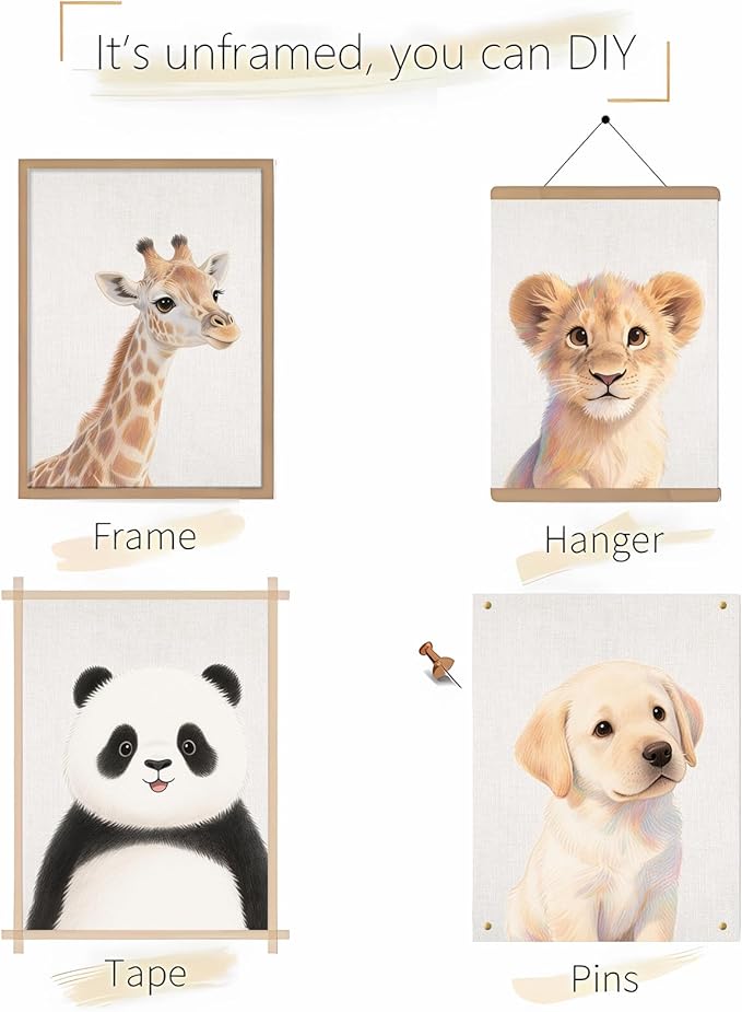 VOLIX Set of 6 Wall Art Unframed Jungle Animal Wall Hanging Decor for Kids Room, Nursery, Safari Themed Birthday Party, 12x16 inch