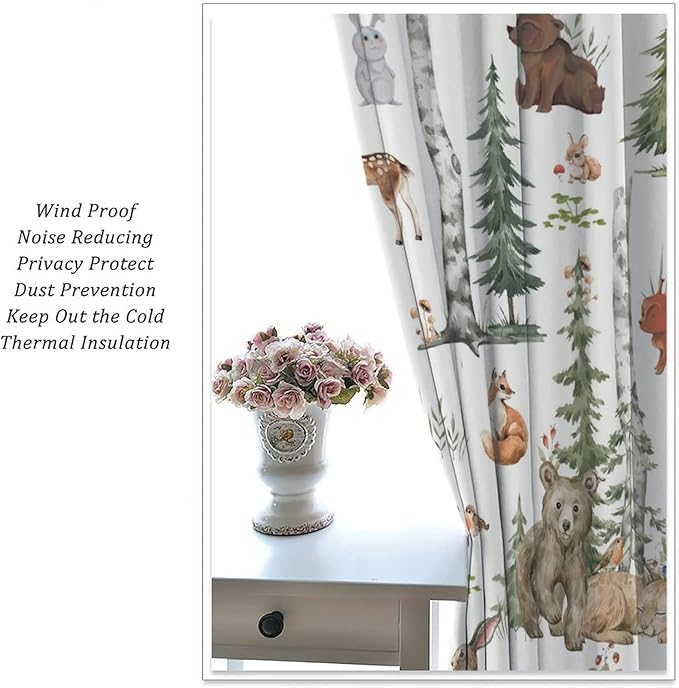 Animal Kids Curtains, Woodland Squirrel Rabbit Bear Animal Friends Forest Curtains for Boys and Girls Bedroom Living Room Kitchen 84x84in