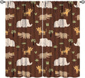 Jungle Safari Animals Blackout Curtains Cartoon Tropical Forest Animals Elephant Tiger Brown Art Print for Kids Boys Bedroom Nursery Rod Pocket Decoration Window Drapes 2 Panels W27.5xL63in