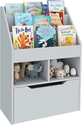 HOMCOM Kids Bookcase Multi-Shelf Rack Organizer with Storage Drawer for Books, Playroom, Gray