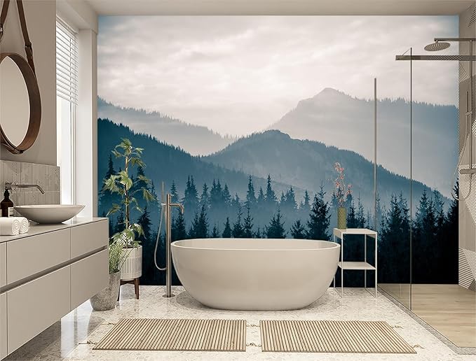 XMPMBM-Misty Forest Fabric Wallpaper Pine Forest Living Room Bedroom Bathroom Wall Mural-W 176" X H 113"（138 Square Foot）