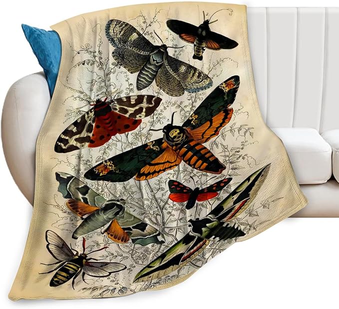 Tijuboni Moth Insect Throw Blanket Moth Gifts for Girls Women Boys Men Kids Adults Soft Flannel Fleece Blanket for Couch Sofa Bed Home Decor 40"x50"