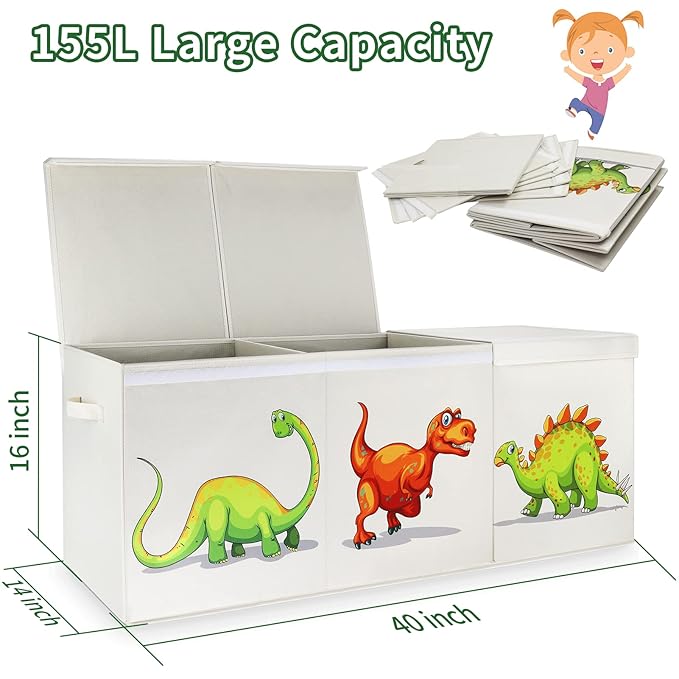 HOMEMARVEL Toy Chest for Boys, Storage Bins for Toys, Toy Box for Boys, Kids Toy Storage Bins, Sturdy & Foldable, Removable Divider, Large Storage Containers for Playroom, Bedroom, Closet, Home