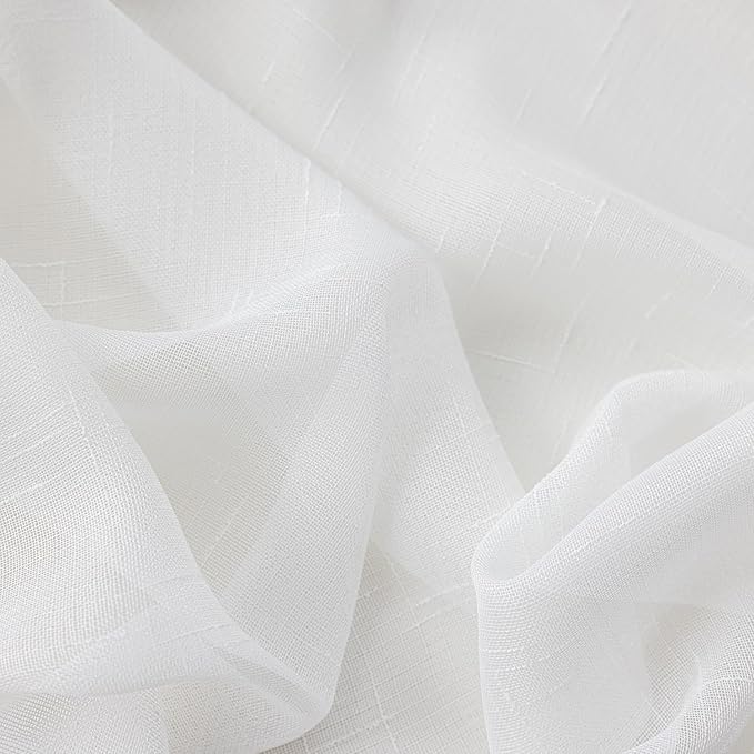 Off White Pinch Pleated Sheer Curtains 84 Inches Long 1 Panel, 50 Inch Width, Thin Textured Linen Look Sliding Glass Door Curtain, Rustic Living Room Drapes, Window Treatments Decor