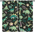 Dinosaurs Blackout Curtains Cartoon Cute Funny Dino Tropical Jungle Green Art Print for Kids Boys Bedroom Living Room Rod Pocket Decoration Window Drapes 2 Panels W21xL63in