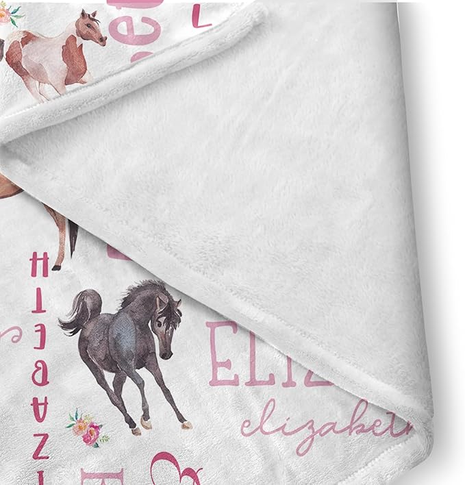 Custom Crib Bedding Set - Horse Design Personalized Name Baby Nursery Bedding 3 Pcs Set - Chic Soft Blanket, Sheet, Pillowcase for Newborns Boys Girls Gifts Color10