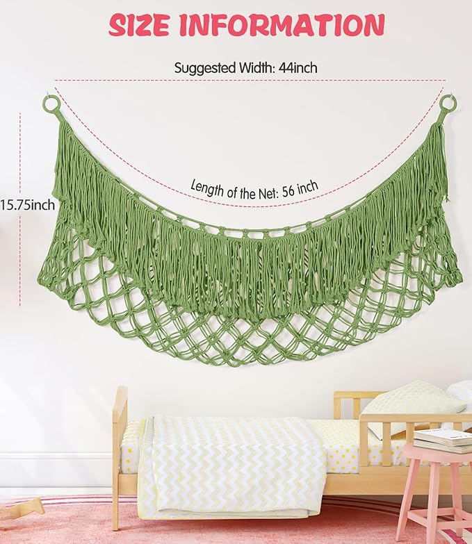 Stuffed Animal Hammock - Extra Large 56'' Long, Stuffed Animal Storage, stuffed animal Holder net, Toy Hammock Large, Toy Storage Hanging Organizer - Avocado green