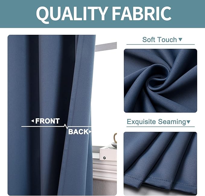 ChrisDowa Small Window Curtains 50 inches Long for Bedroom - Grommet Short Thermal Insulated Room Darkening Curtains for Kitchen (2 Panels, Stone Blue, 29 x 50 Inch)