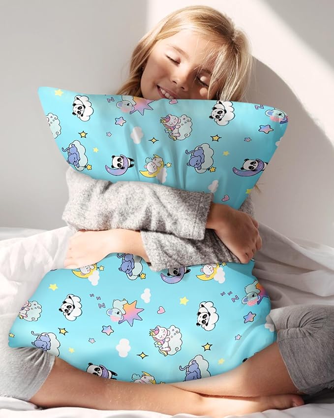 Silk Pillowcase for Kids - 30 x 20 Inches Queen Size Mulberry Silk Pillow Case with Zipper Cute Cartoon Kawaii Teens Girls Boys Pillowcase for Hair and Skin, Sleeping Animals